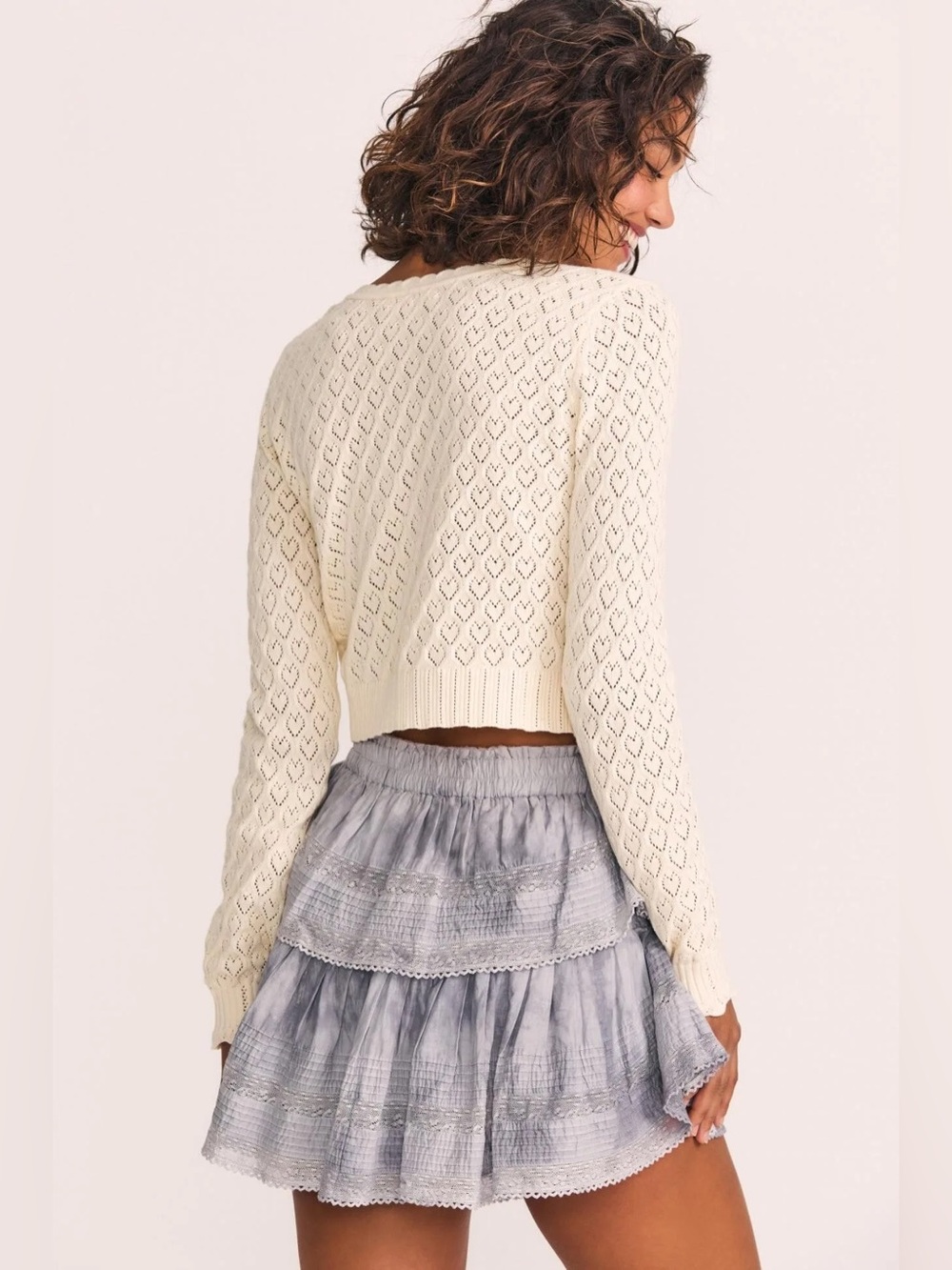 LoveShackFancy Ruffle Mini Skirt In Washed Denim Hand-Dye Size M - Picture 3 of 10